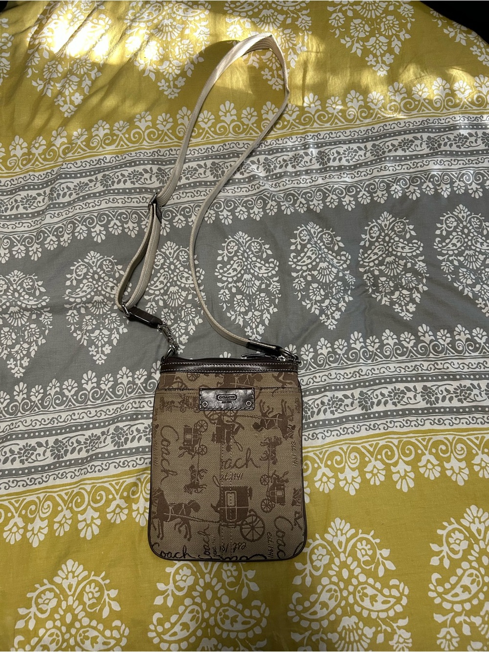 Coach Brown Logo Crossbody with Beige Strap